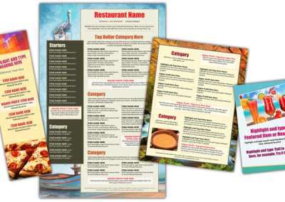 Variety of Menus 11x17, 13x22, 8.5x11