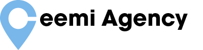 CeemiLogoBlack Logo of Ceemi Agency featuring a blue location pin icon followed by the text "Ceemi Agency" in black letters.